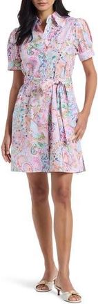 Robert Graham Carolina Floral Short Sleeve Cotton Shirtdress in Pink Multi at Nordstrom Rack, Size 10