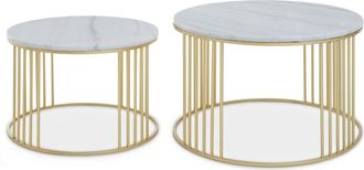 Premier Housewares Jodie Set Of Two White Marble And Gold Frame Table
