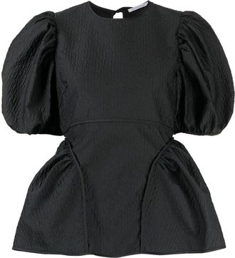 Cecilie Bahnsen puff-sleeve peplum blouse - women - Polyester/Cupro/Polyamide/Polyester - 6 - Black