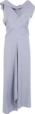 Victoria Beckham Geklede Midi Jurk met Draping - Dames - Jurken - Grijs - Maat: 2XS Leer