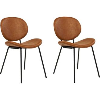 Beliani Conjunto De 2 Sillas Piel Sint&eacute;tica Hierro Patas Negras Tapas Sin Reposabrazos Dise&ntilde;o Retro Asientos Comedor Marr&oacute;n Dorado Luana