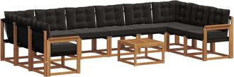 vidaXL Conjunto De Sof&aacute;s De Exterior 11 Uds. Natural Y Negro Vidaxl