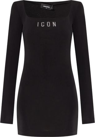 Dsquared2 Fitted Black Viscose Square Neck Dress