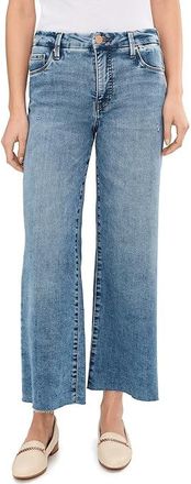 Kut from the Kloth Petite Meg High-Rise Fab Ab Wide Leg Raw Hem Womens Jeans Regent : 00P 25, Cotton/Denim/Lyocell