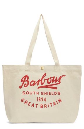 Barbour Script Cotton Canvas Tote in Red Logo at Nordstrom