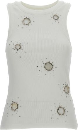 Des_Phemmes Fitted Tank Top with Crystal Application Detail