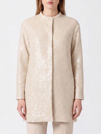 Herno Sequin-Embroidered Short Georgette Coat with Mandarin Collar