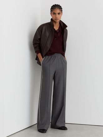 Reiss Grey M&eacute;lange Side-stripe Wide-leg Trousers, 12R