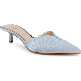 Badgley Mischka Palmer Mule in Mist Blue Satin at Nordstrom, Size 10