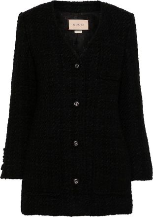 Gucci single-breasted tweed jacket - women - Polyester/Polyamide/Viscose/Wool/Viscose/Cotton - 44 - Black