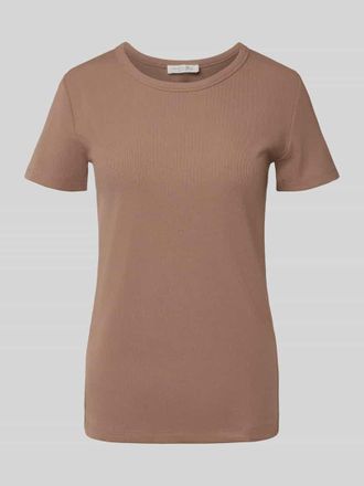 Christian Berg T-Shirt in Ripp-Optik mit Rundhalsausschnitt in Mittelbraun, Gr&ouml;&szlig;e M