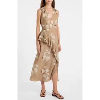 Santorelli Cona Midi Dress with Ruffle Panel in Chai at Nordstrom, Size 10