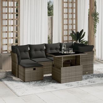 vidaXL Set De Sof&aacute;s De Jard&iacute;n 7 Pzas Con Cojines Rat&aacute;n Sint&eacute;tico Gris Vidaxl