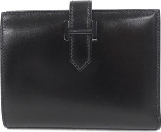 Herm&egrave;s Black Box Calf Leather Wallet (Bi-Fold) (Pre-Owned)