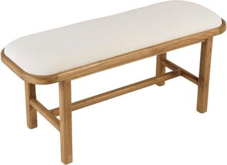 Macabane Banco de 1 plaza con coj&iacute;n blanco de madera de mindi y rat&aacute;n natural