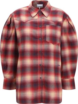 Ganni Womens Shirt Cotton Flannel Raspberry Wine