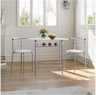 Yaheetech Yaheetech - Juego de Mesa de Comedor Redonda con 2 Sillas, Juego de Muebles de Cocina de 3 Piezas, para Espacios Pequeños, Jardín, Estudio Blanco