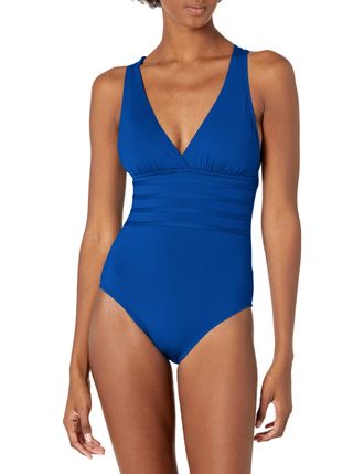La Blanca Womens Island Goddess Multi Strap Cross Back One Piece Swimsuit - Blue - 10