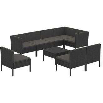 vidaXL 9 Pcs Garden Lounge Set Con Vime Pe Negro