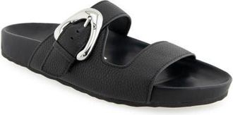 Aerosoles Lemon Flatform Slide Sandal in Black Pebbled Leather at Nordstrom, Size 7.5