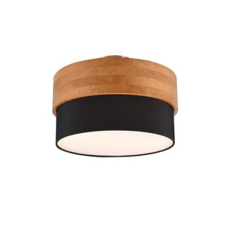Trio Leuchten Trio Lighting Plaf&oacute;n De Techo Redondo Pantalla Blanca/negra Madera Natural 30 Cm Seasons 2xe14 40w