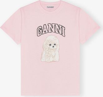 Ganni Pink Poodle Print T-shirt in Chalk Pink Size Medium Organic Cotton Womens