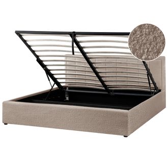 Beliani Cama Con Almacenaje Elevable Tapizada De Boucl&eacute; Gris Pardo 180 X 200 Cm Montlaur