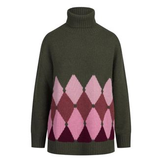 Ballantyne Lozenge Turtleneck Trui - Dames - Truien - Groen - Maat: L Kasjmier
