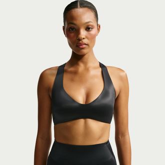 Nike Womens SKIMS Satin Shine Plunge Bra in Black | IR5082-054