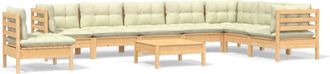 vidaXL Muebles De Jard&iacute;n 9 Pzas Y Cojines Madera Maciza De Pino Crema Vidaxl