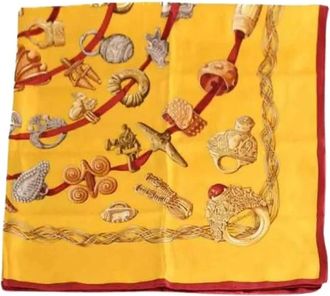 Herm&egrave;s Pre-owned Scarves, female, Yellow, Size: ONE SIZE Pre-owned Alliances du Monde Silk Scarf