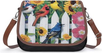 Generic Garden Birds Summer Crossbody Bags for Women Fashion Leather Shoulder Handbags With Adjustable Strap