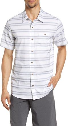 Travis Mathew Aiden Stripe Short Sleeve Button-Up Shirt in White at Nordstrom Rack, Size Small