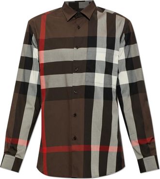 Burberry Katoenen overhemd met ruitpatroon - Heren - Overhemden - Bruin - Maat: L Katoen