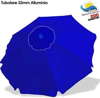 Trade Shop Trade Shop - Ombrellone Da Spiaggia Alluminio 2 Mt Con Snodo Tessuto Polyestere Blu Palo 32mm