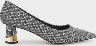 Charles & Keith Cammie Metallic Sculptural Heel Tweed Pumps