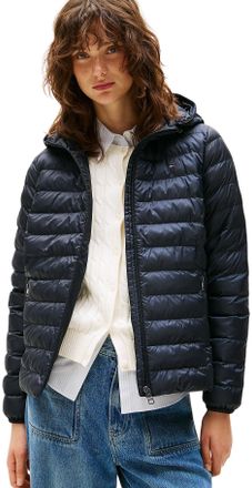 Tommy Hilfiger Womens Global Stripe Padded Down Jacket with Hood, Blue (Desert Sky), XXS