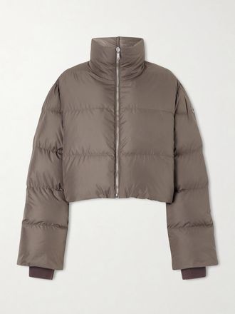 Rick Owens + Moncler Piumino Trapuntato Cropped In Shell Con Logo Applicato - Marrone