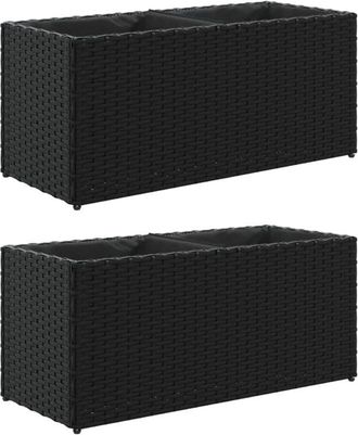 vidaXL Vidaxl Jardineras Con 2 Maceteros 2 Uds Rat&aacute;n Pe Negro 72x30x32 Cm