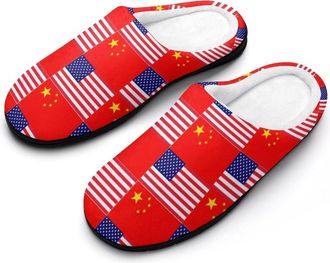 Generic China U.S. Flag Mens House Slippers Memory Foam Washable Cotton Slip on Home Shoes