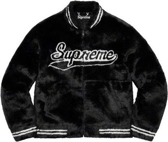 SUPREME Faux Fur Varsity Jacket Black White SUP-SS20-024