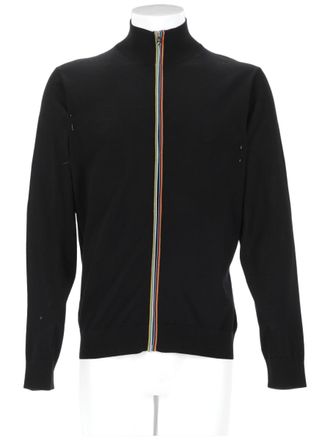 Paul Smith Full-Zip Black Cardigan With Multicolored Stripe Detail