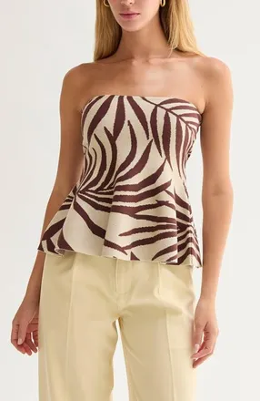 Crescent Leaf Print Jacquard Knit Peplum Top in Cream/brown at Nordstrom, Size Medium