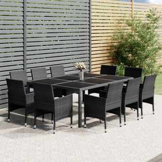 vidaXL Set De Comedor De Jard&iacute;n 11 Pzas Rat&aacute;n Sint&eacute;tico Gris Vidaxl