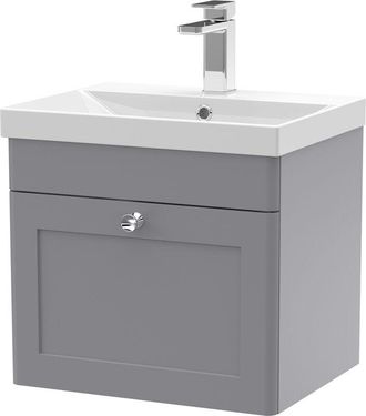 Nuie Nuie - Classique Wall Hung 1-Drawer Vanity Unit with Basin-3 500mm Wide - Satin Grey