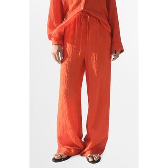 Mango Crinkled Wide Leg Drawstring Pants in Orange at Nordstrom Rack, Size Small