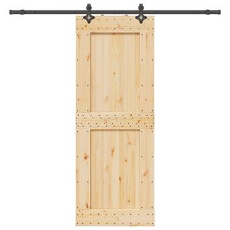 Berkfield Home Sliding Door with Hardware Set 85x210 cm Solid Wood Pine in Brown