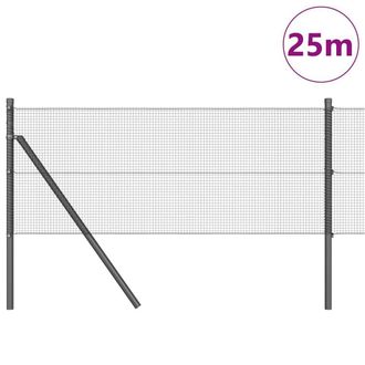 Berkfield Home Modern Welded Wire Fence with 13 Posts Grey 0.6x25 m Steel