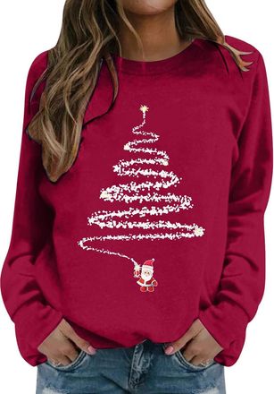 Generic Christmas Jumpers for Women Funny Printed Christmas Sweatshirts Top Womens Long Sleeve Crewneck Xmas Pullover Sweatshirt Ladies Casual Oversized Xmas 