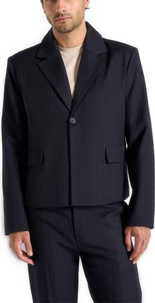 Mani&egrave;re De Voir Silas Pinstriped Tailored Cropped Blazer in Navy Pinstripe at Nordstrom, Size X-Small
